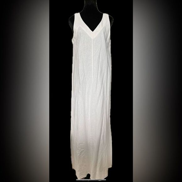 NWT DKNY linen maxi dress, white with slit and v neck, tank top XXL - Picture 6 of 7
